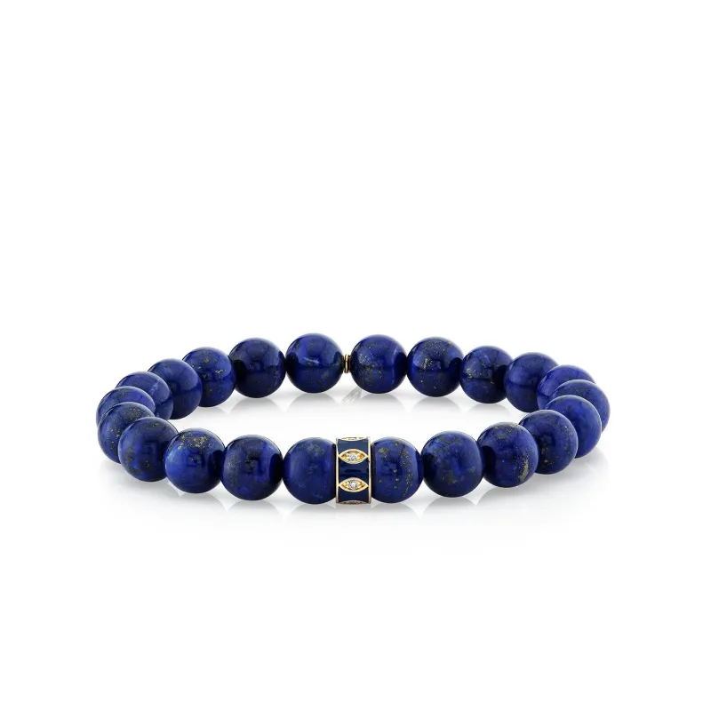 Gold & Diamond Marquise Eye Rondelle on Lapis made by Sydney Evan