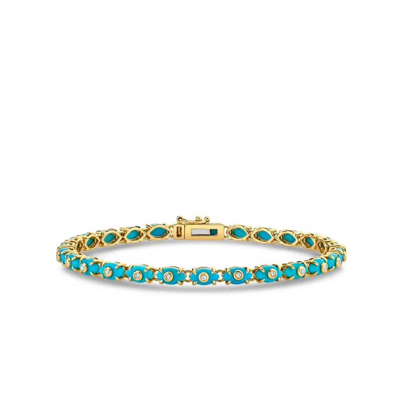 Gold & Diamond Tiny Carved Stone Eternity Bracelet made by Sydney Evan