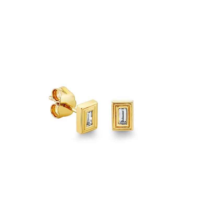 Gold & Diamond Fluted Baguette Stud made by Sydney Evan
