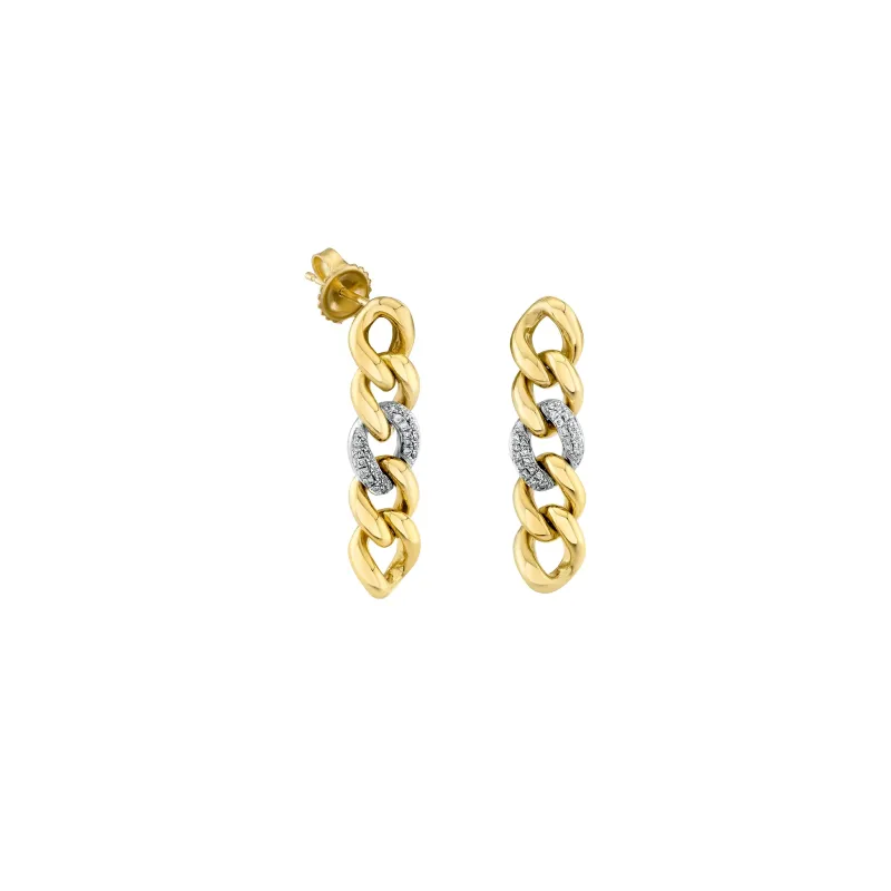 Gold & Diamond Small Link Drop Earring made by Sydney Evan