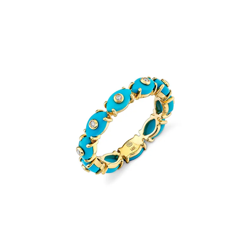 Gold & Diamond Tiny Carved Stone Eternity Ring made by Sydney Evan