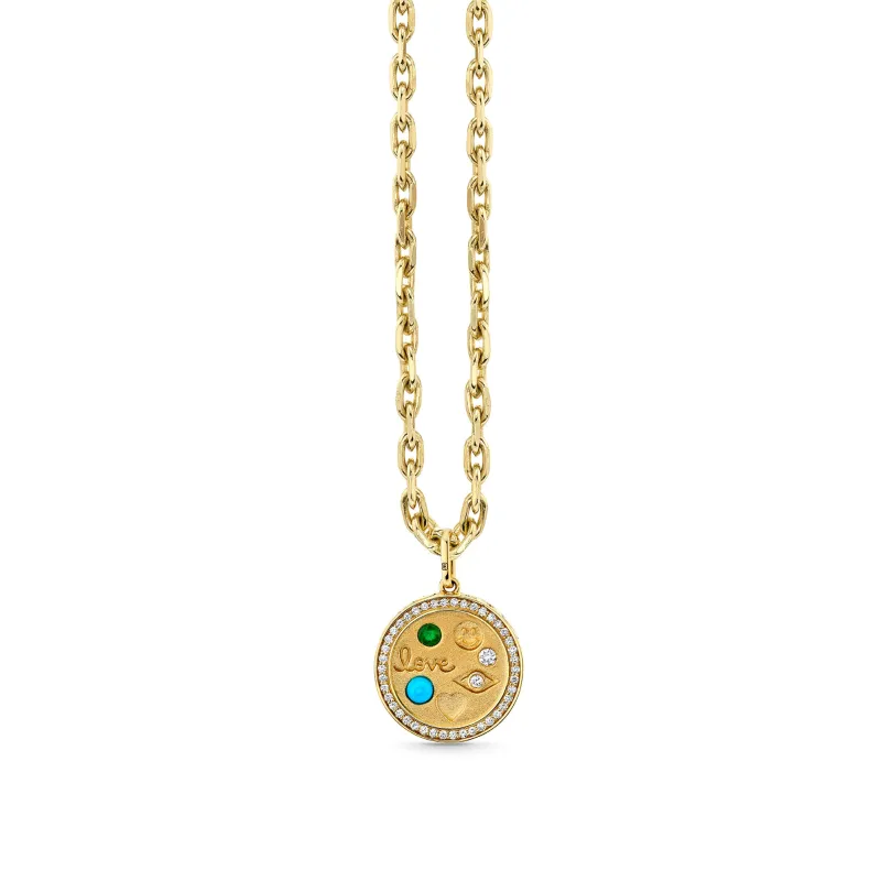 Gold & Diamond Iconography Circle Charm made by Sydney Evan
