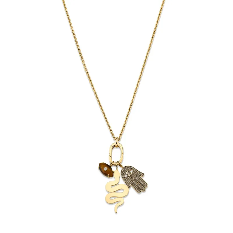 Men's Collection Gold & Brown Diamond Multi-Charm Necklace made by Sydney Evan