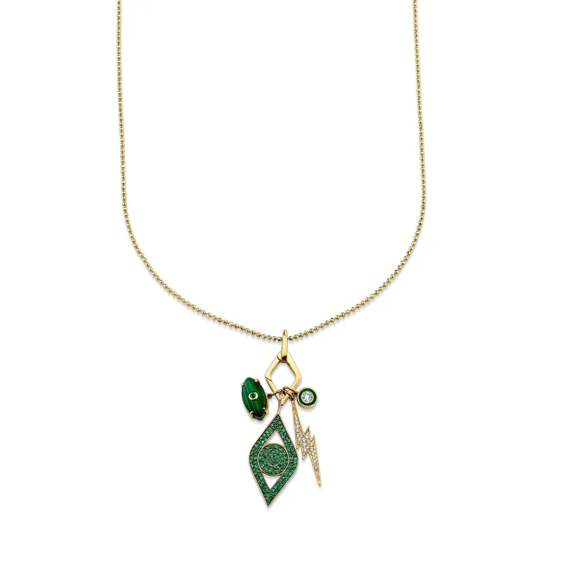 Men's Collection Gold & Diamond Emerald Multi-Charm Necklace made by Sydney Evan