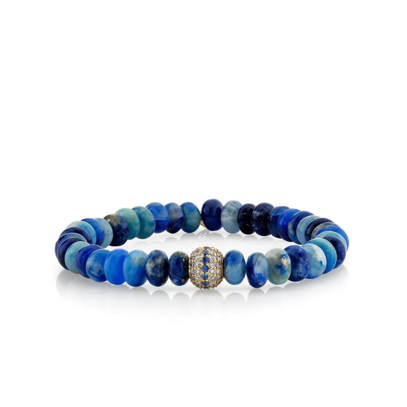 Men's Collection Gold & Diamond Sapphire Mala Bead on Afghanite made by Sydney Evan