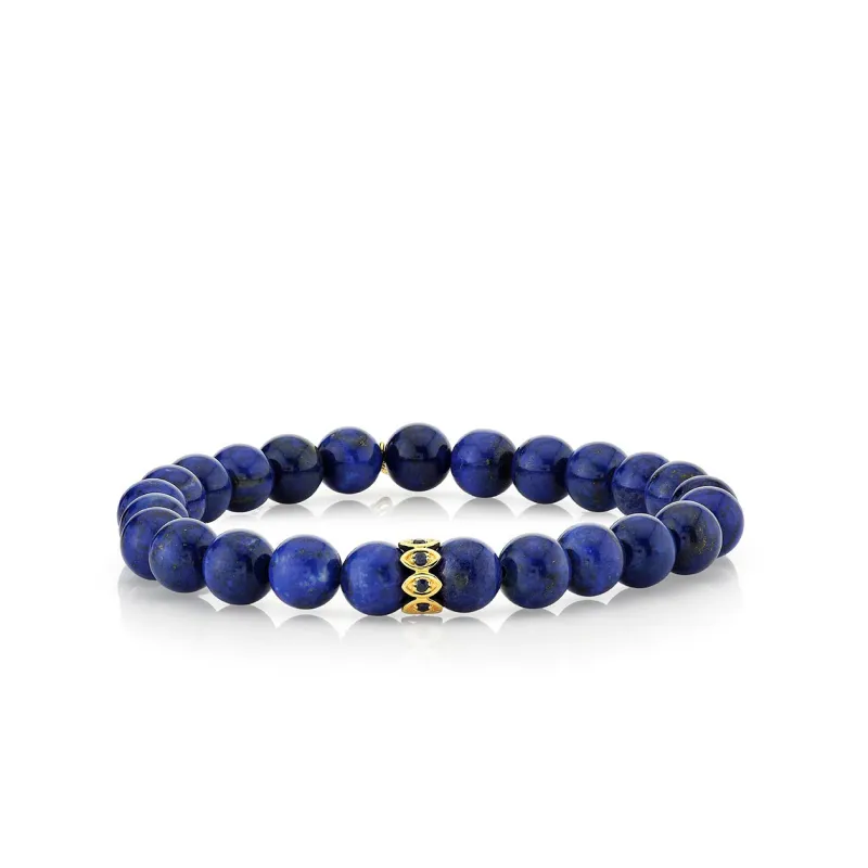 Men's Collection Gold & Sapphire Marquise Eye Rondelle on Lapis made by Sydney Evan