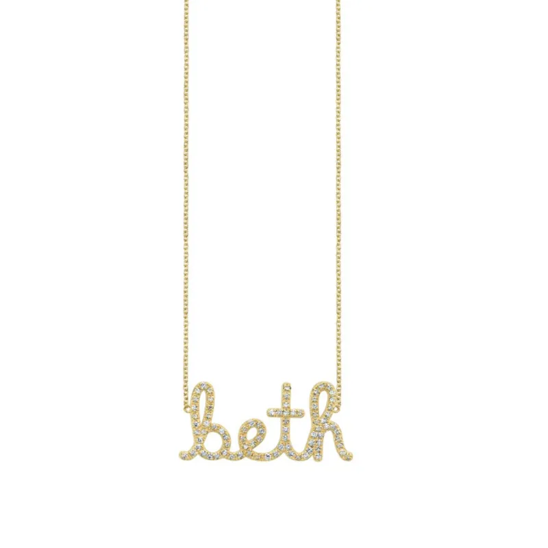 Gold & Diamond Medium Custom Script Necklace made by Sydney Evan