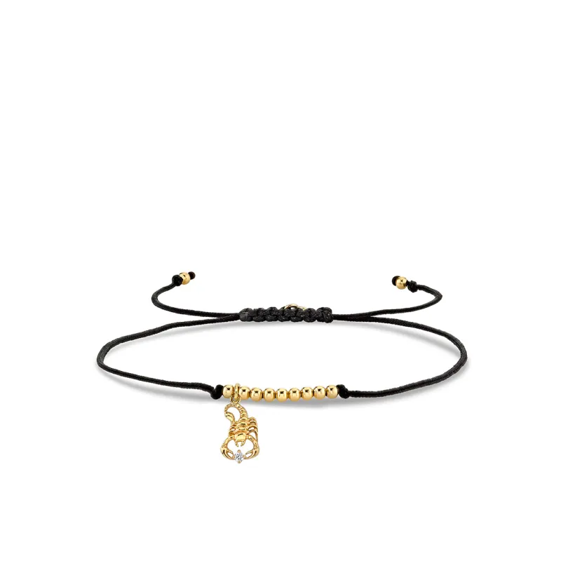 Gold & Diamond Tiny Scorpio Zodiac Cord Bracelet made by Sydney Evan