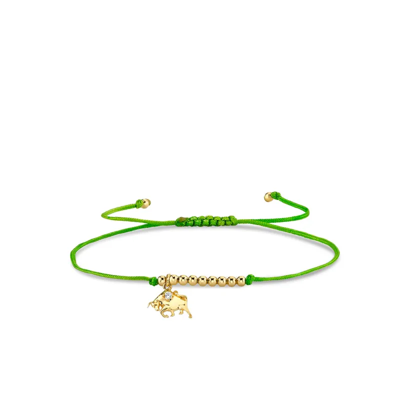 Gold & Diamond Tiny Taurus Zodiac Cord Bracelet made by Sydney Evan