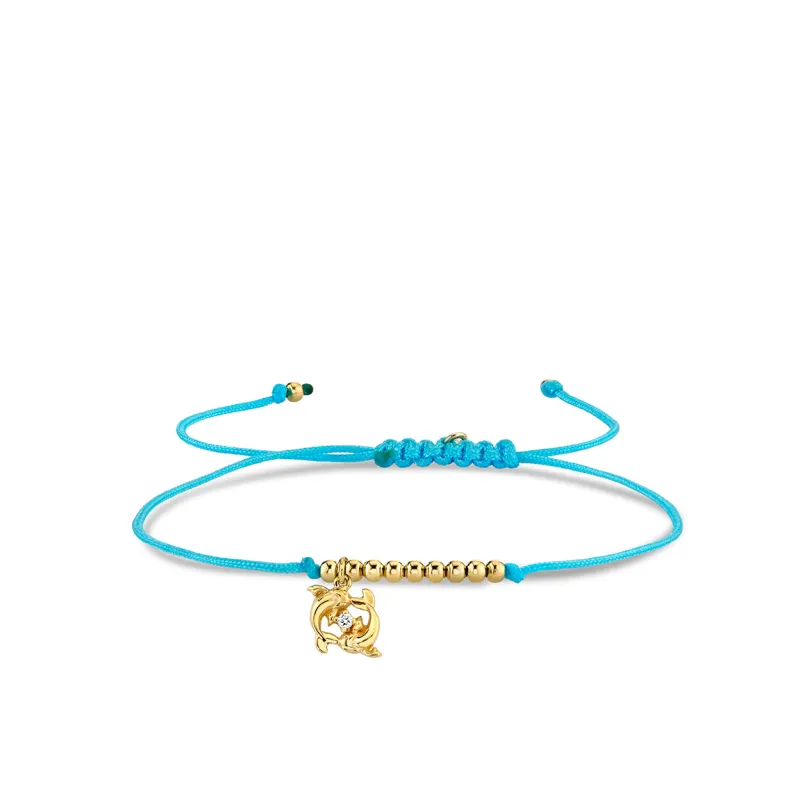 Gold & Diamond Tiny Pisces Zodiac Cord Bracelet made by Sydney Evan