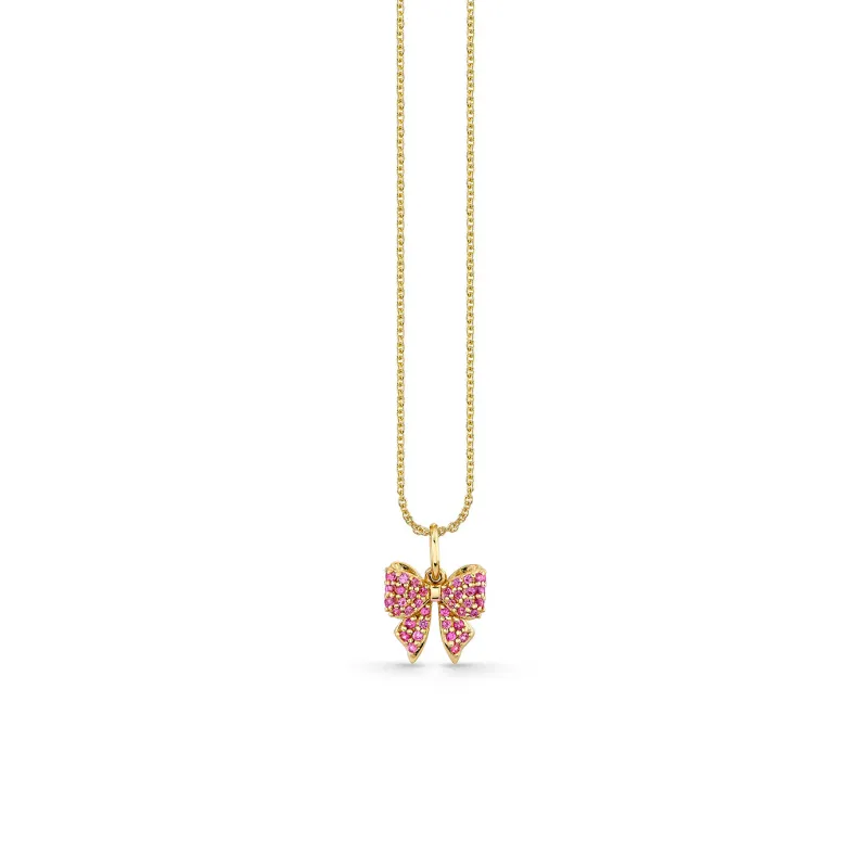 Gold & Pink Sapphire Small Bow Charm made by Sydney Evan