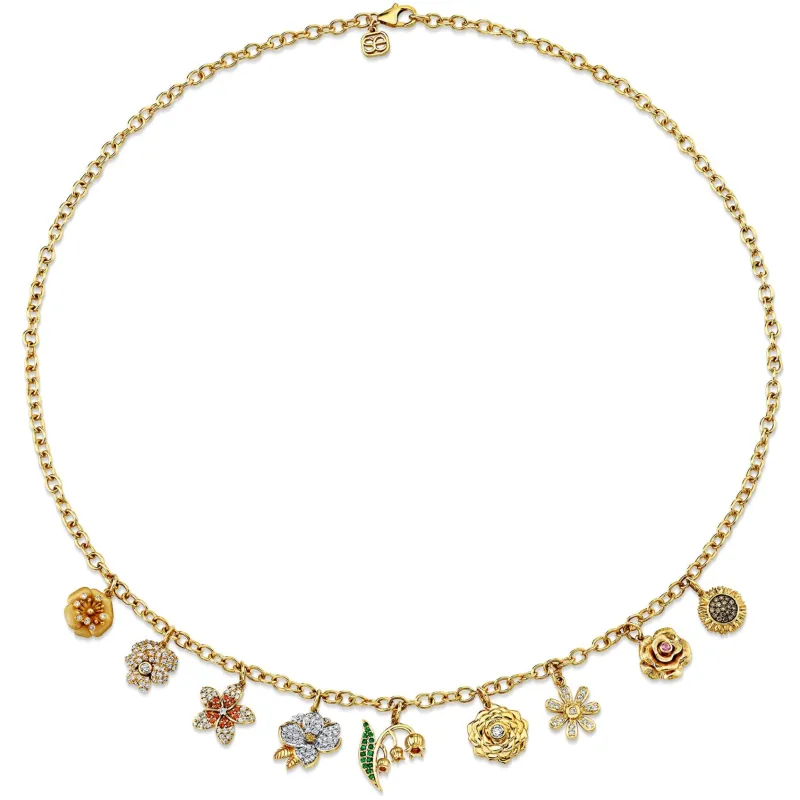 Gold & Diamond Small Multi-Charm Floral Necklace made by Sydney Evan
