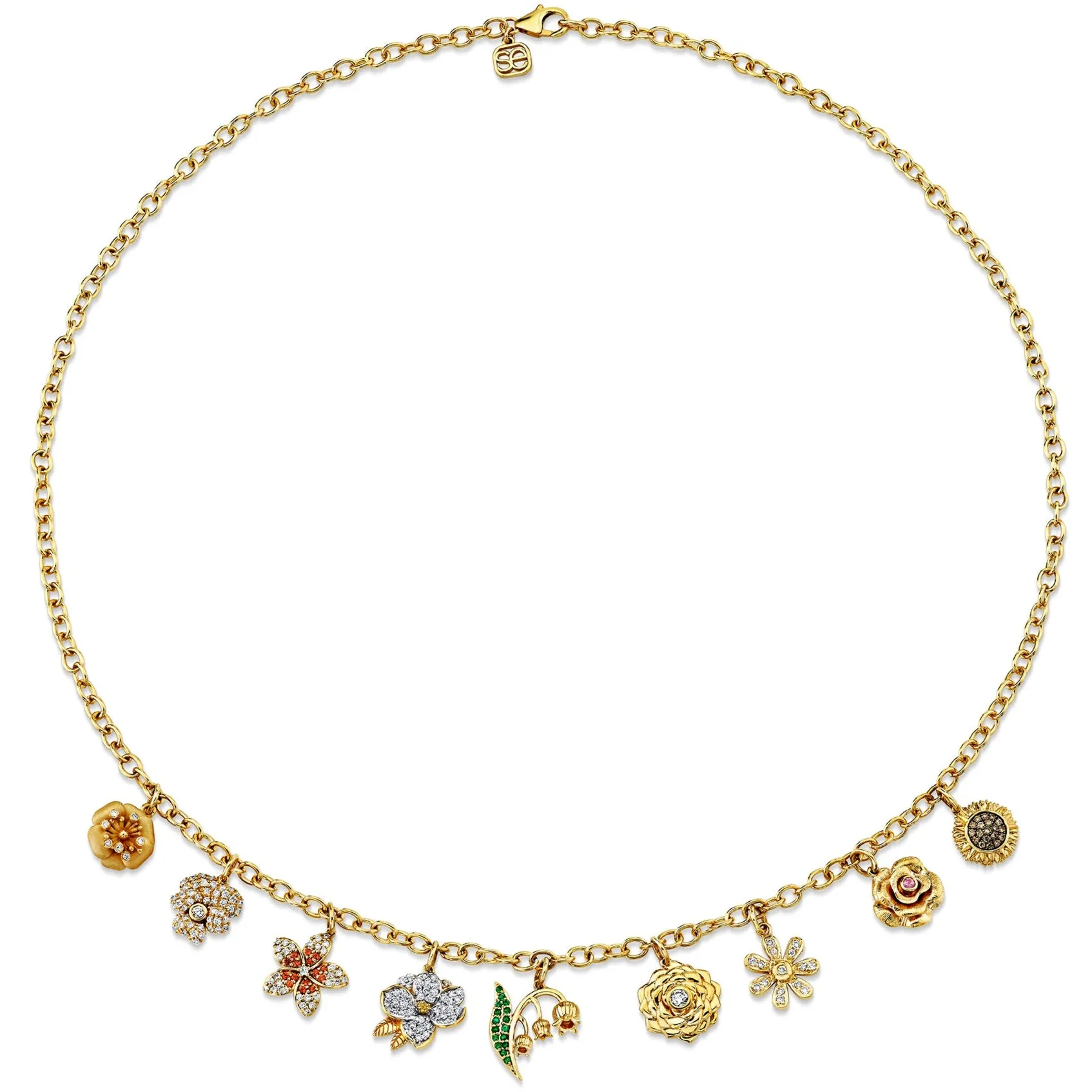 Gold & Diamond Small Multi-Charm Floral Necklace sold by Sydney Evan