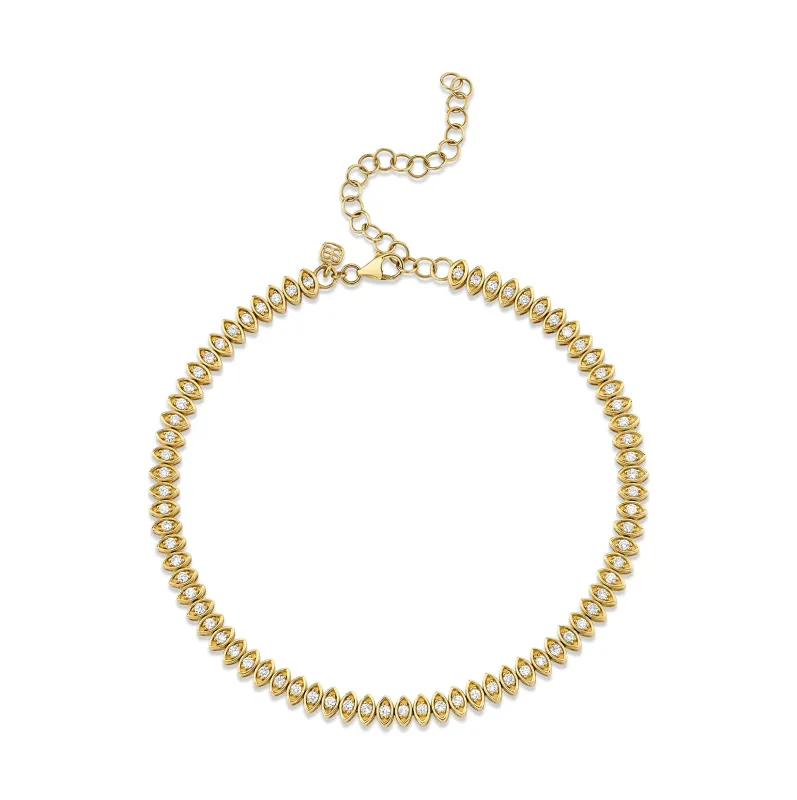 Gold & Diamond Marquise Eye Tennis Anklet made by Sydney Evan