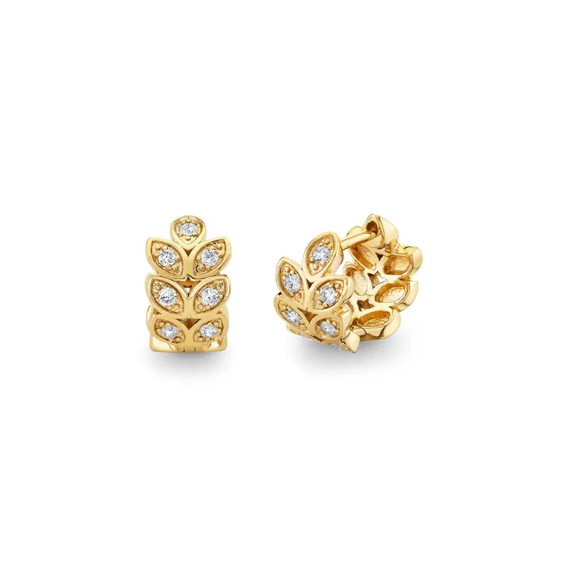 Gold & Diamond Marquise Eye Leaf Huggie made by Sydney Evan