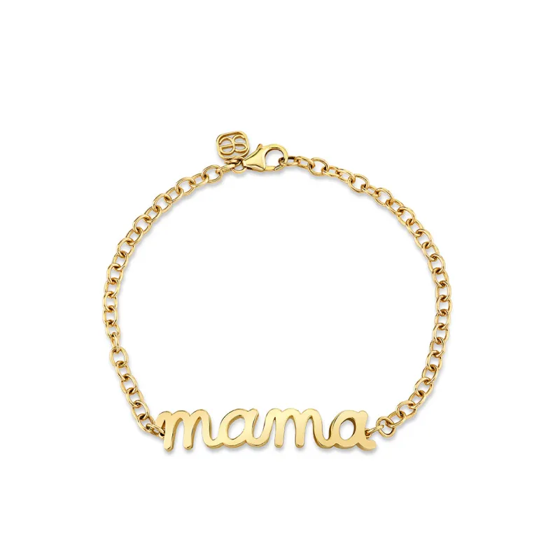 Pure Gold Large Mama Script Bracelet made by Sydney Evan