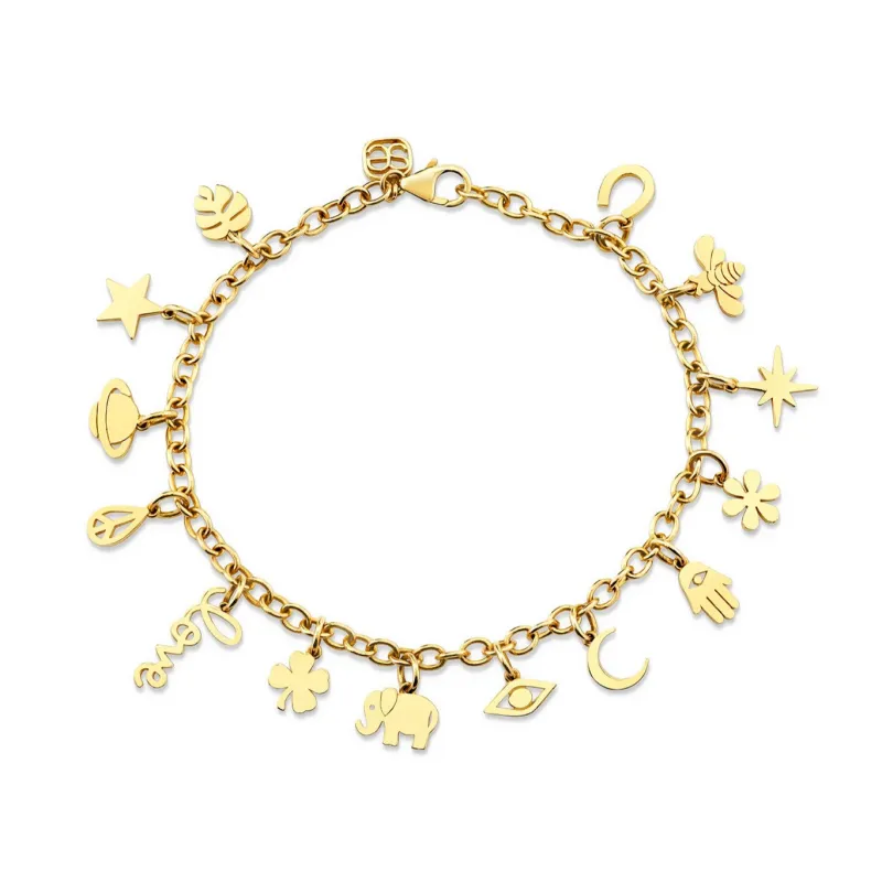 Pure Gold Tiny Multi-Charm Chain Bracelet made by Sydney Evan