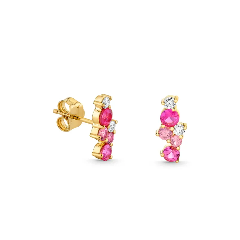 Gold & Diamond Pink Sapphire Cocktail Bar Stud made by Sydney Evan