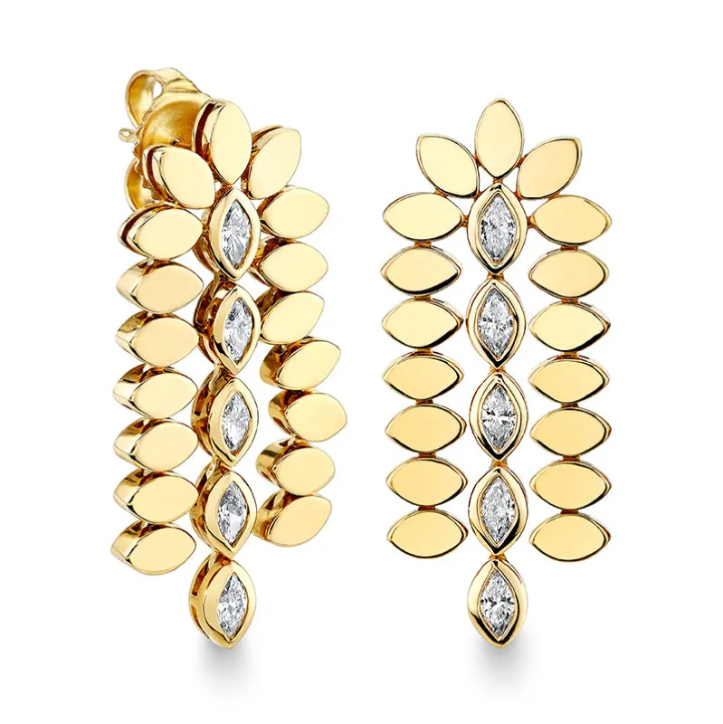 Gold & Diamond Marquise Eye Short Drop Earrings made by Sydney Evan