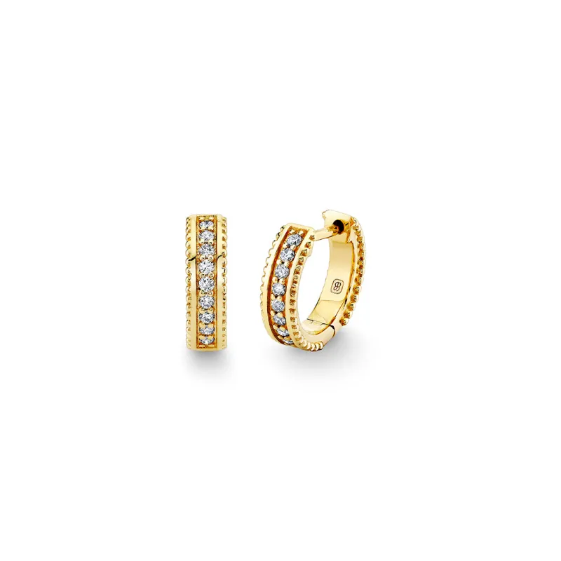 Gold & Diamond Scallop Edge Huggie Hoops made by Sydney Evan