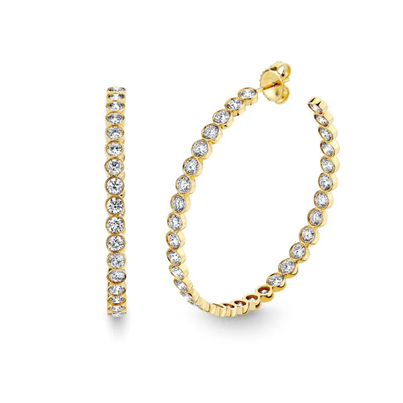 Gold & Diamond Large Bezel Large Hoops made by Sydney Evan