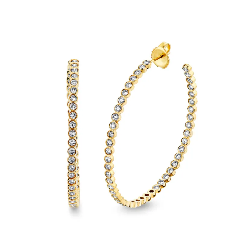 Gold & Diamond Bezel Large Hoops made by Sydney Evan