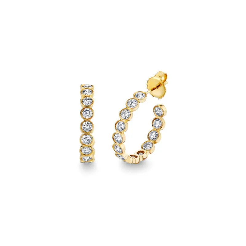 Gold & Diamond Large Bezel Medium Hoops made by Sydney Evan