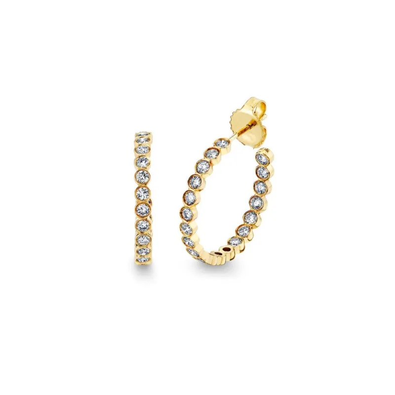 Gold & Diamond Bezel Medium Hoops made by Sydney Evan