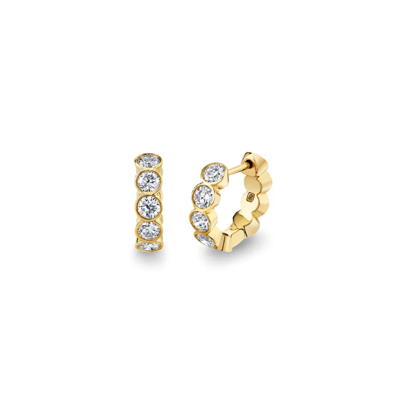 Gold & Diamond Large Bezel Huggie Hoops made by Sydney Evan