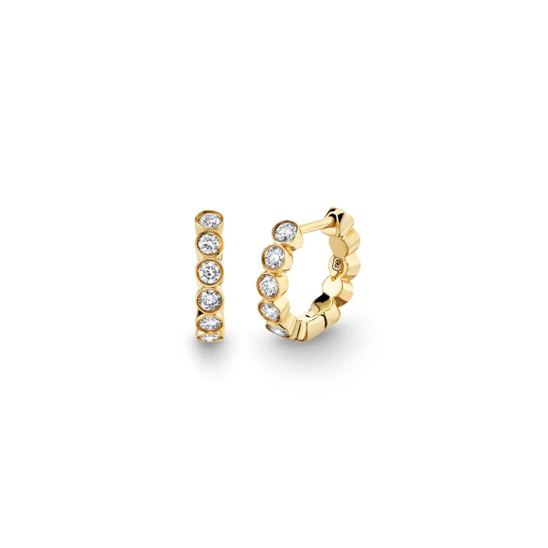 Gold & Diamond Bezel Huggie Hoops made by Sydney Evan
