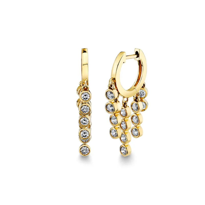 Gold & Diamond Graduated Fringe Bezel Huggie Hoops made by Sydney Evan