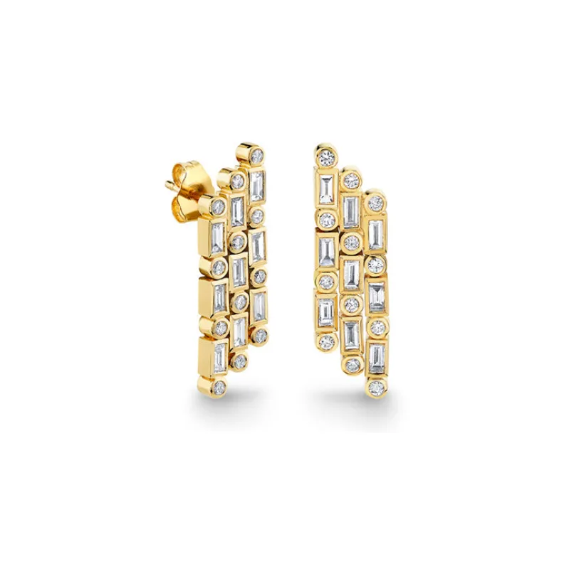 Gold & Diamond Short Baguette Waterfall Earrings made by Sydney Evan