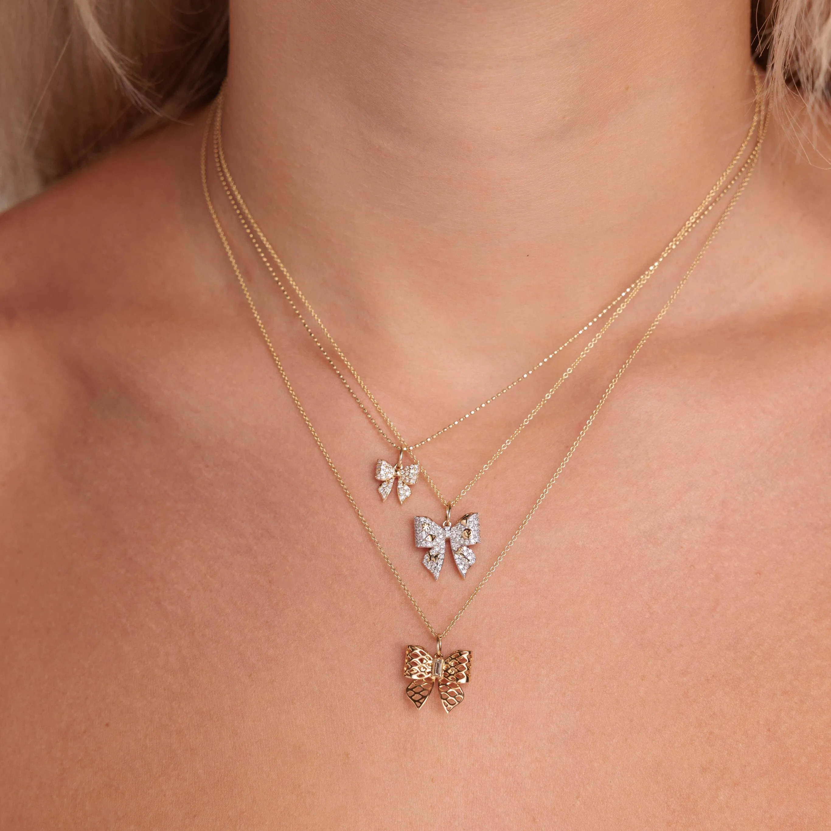 Gold & Diamond Fishnet Bow Charm sold by Sydney Evan product image thumbnail 2
