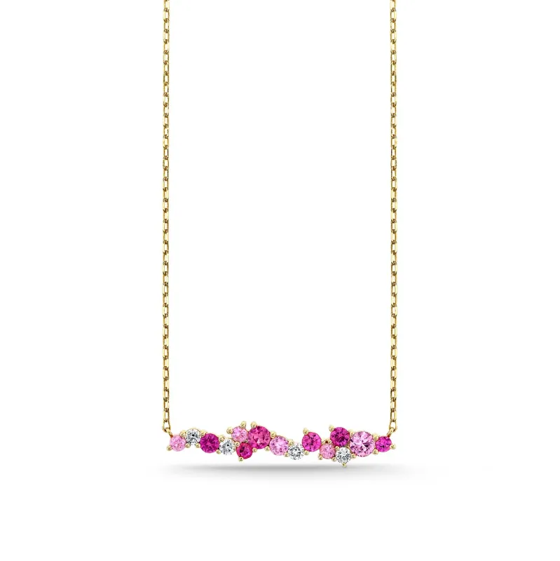 Gold & Diamond Pink Sapphire Cocktail Bar Necklace made by Sydney Evan