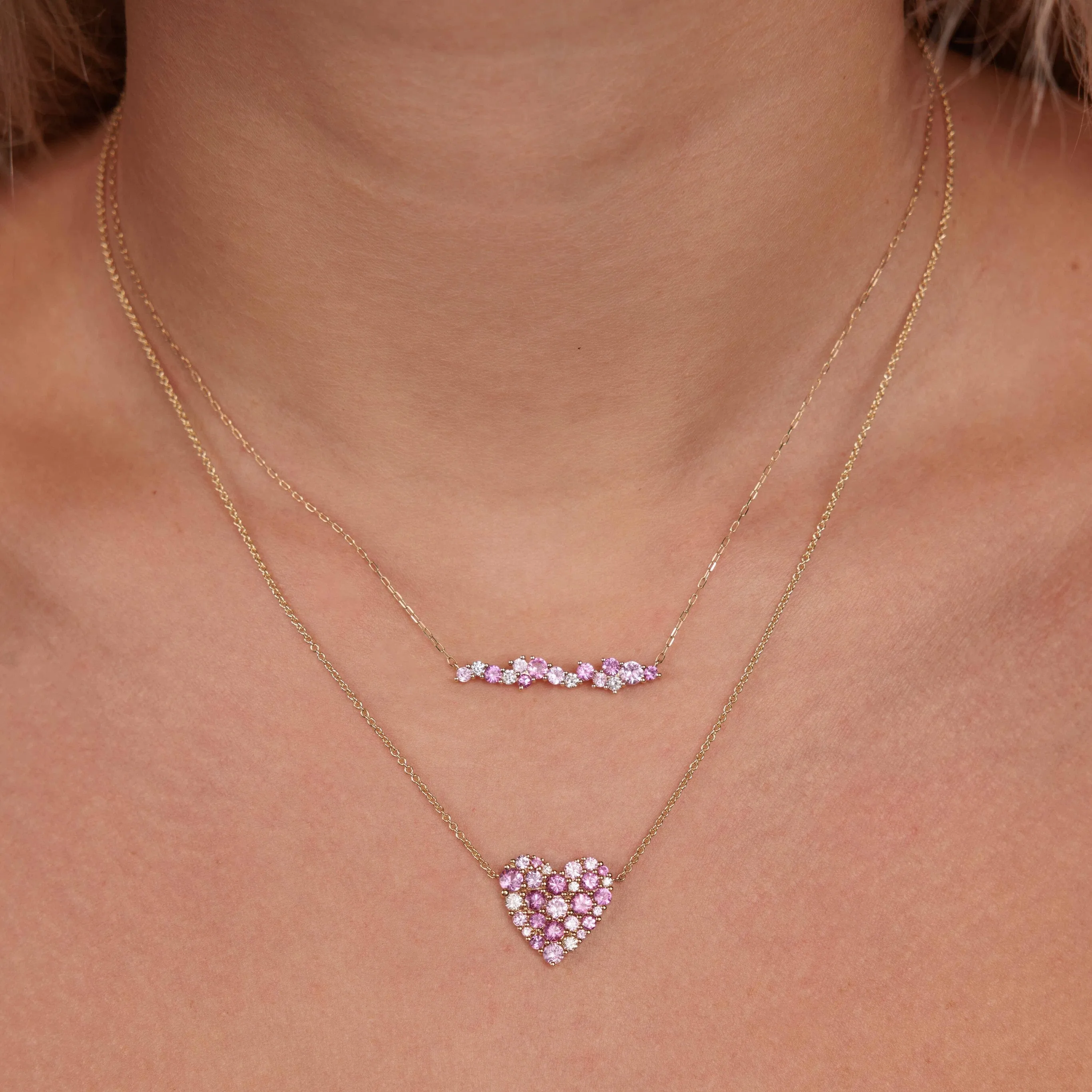 Gold & Diamond Pink Sapphire Cocktail Bar Necklace sold by Sydney Evan product image thumbnail 2