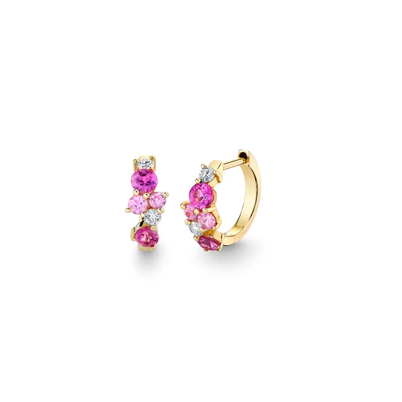 Gold & Diamond Pink Sapphire Cocktail Huggie Hoops made by Sydney Evan
