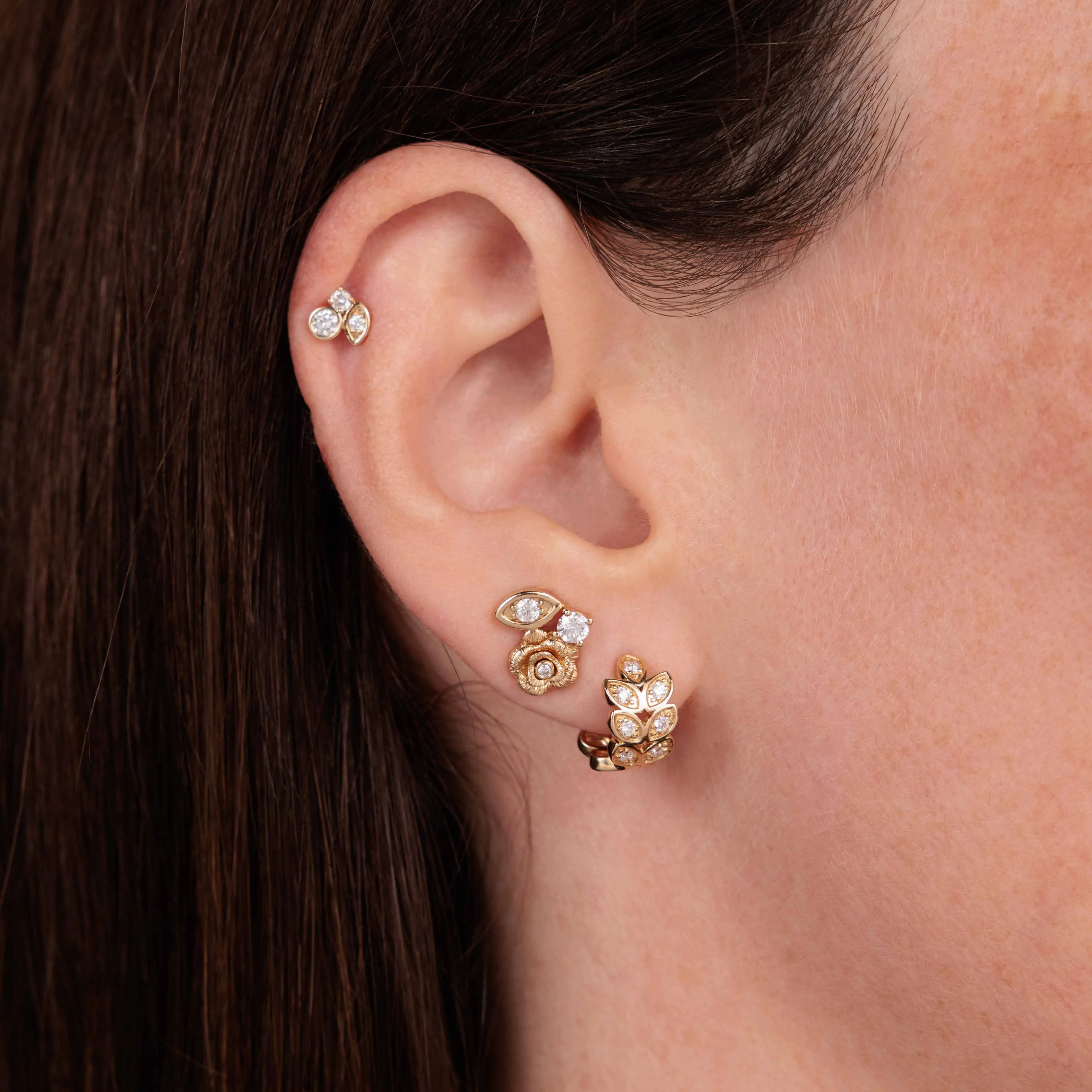 Gold & Diamond Large Marquise Eye Rose Stud sold by Sydney Evan product image thumbnail 2