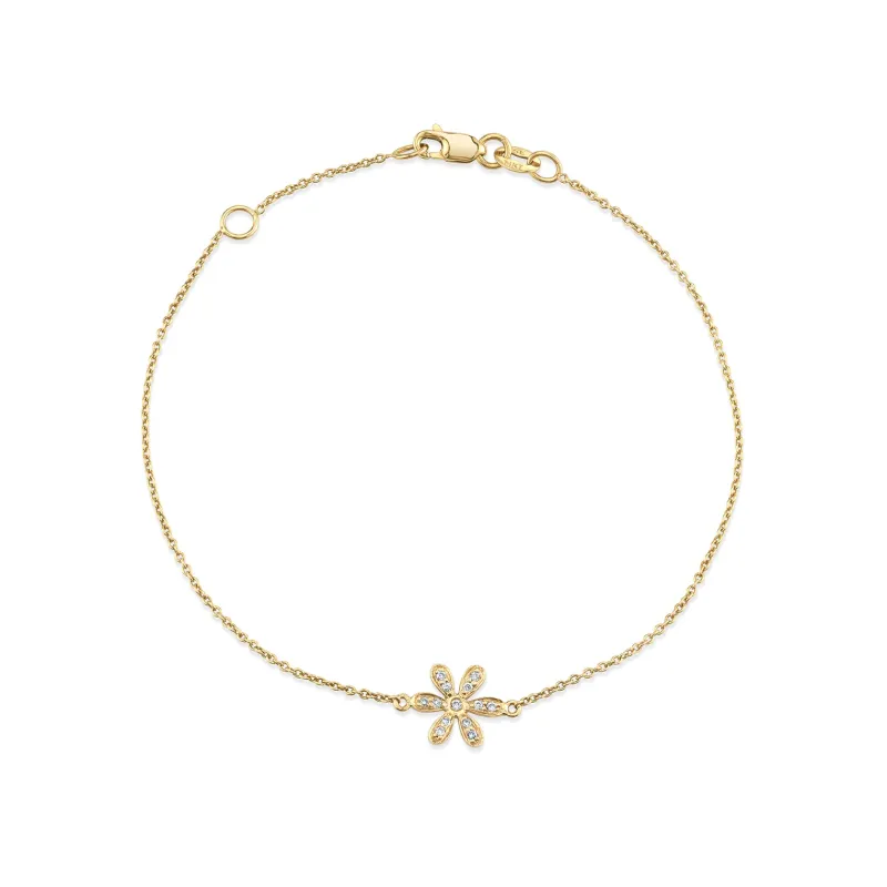 Gold & Diamond Daisy Flower Bracelet made by Sydney Evan