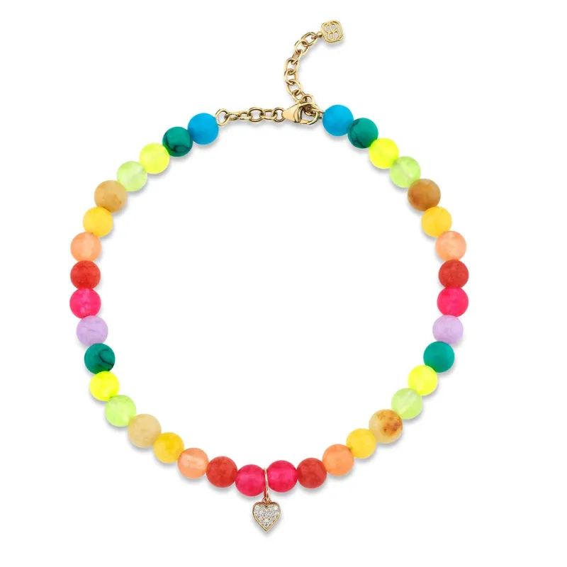 Gold & Diamond Tiny Heart Rainbow Jade Anklet made by Sydney Evan