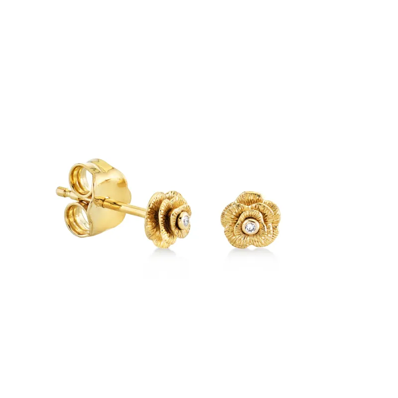Gold & Diamond Tiny Rose Stud made by Sydney Evan