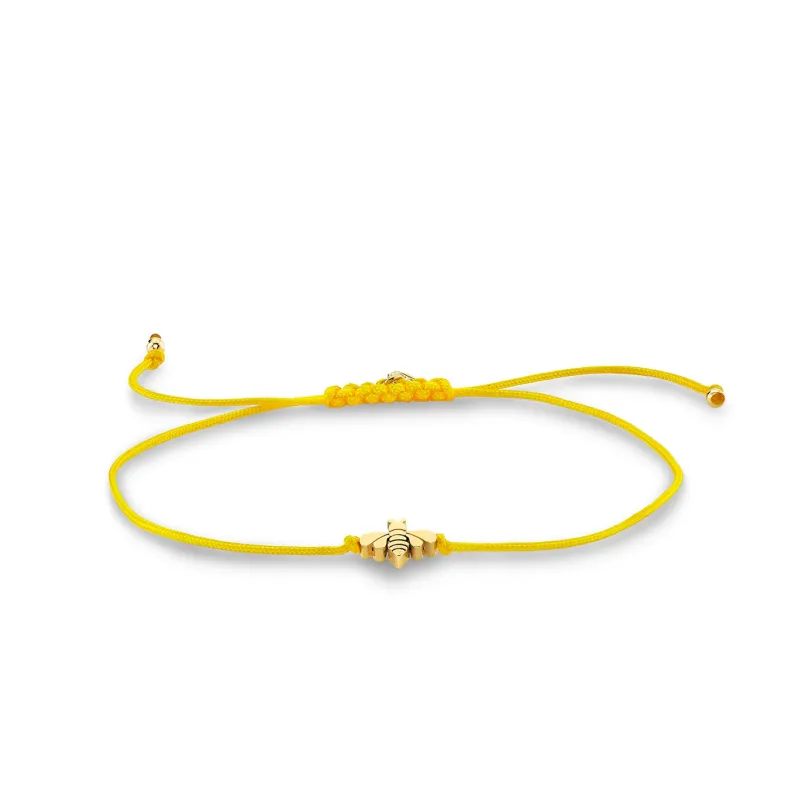 Pure Gold Tiny Bee Bead Cord Bracelet made by Sydney Evan