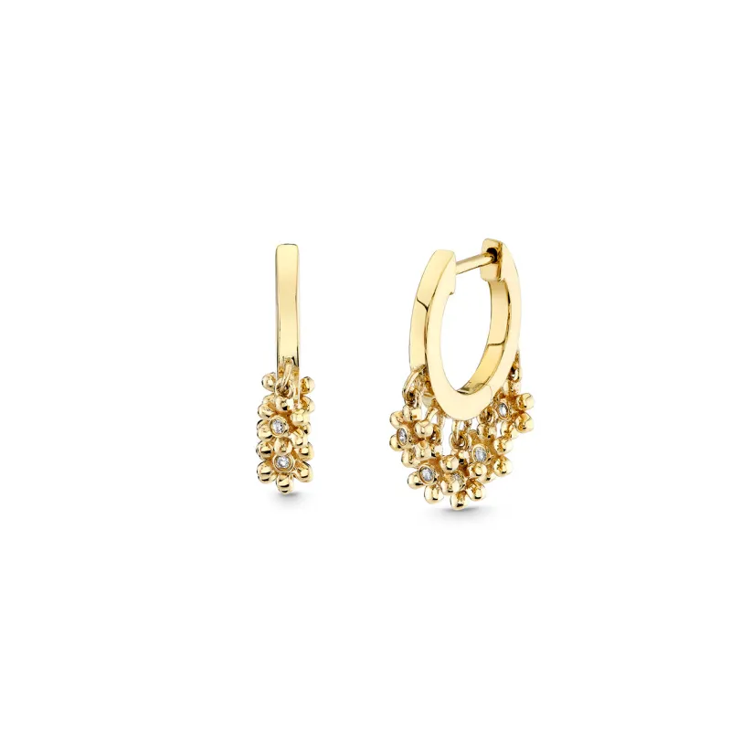 Gold & Diamond Tiny Daisy Drop Huggie Hoops made by Sydney Evan
