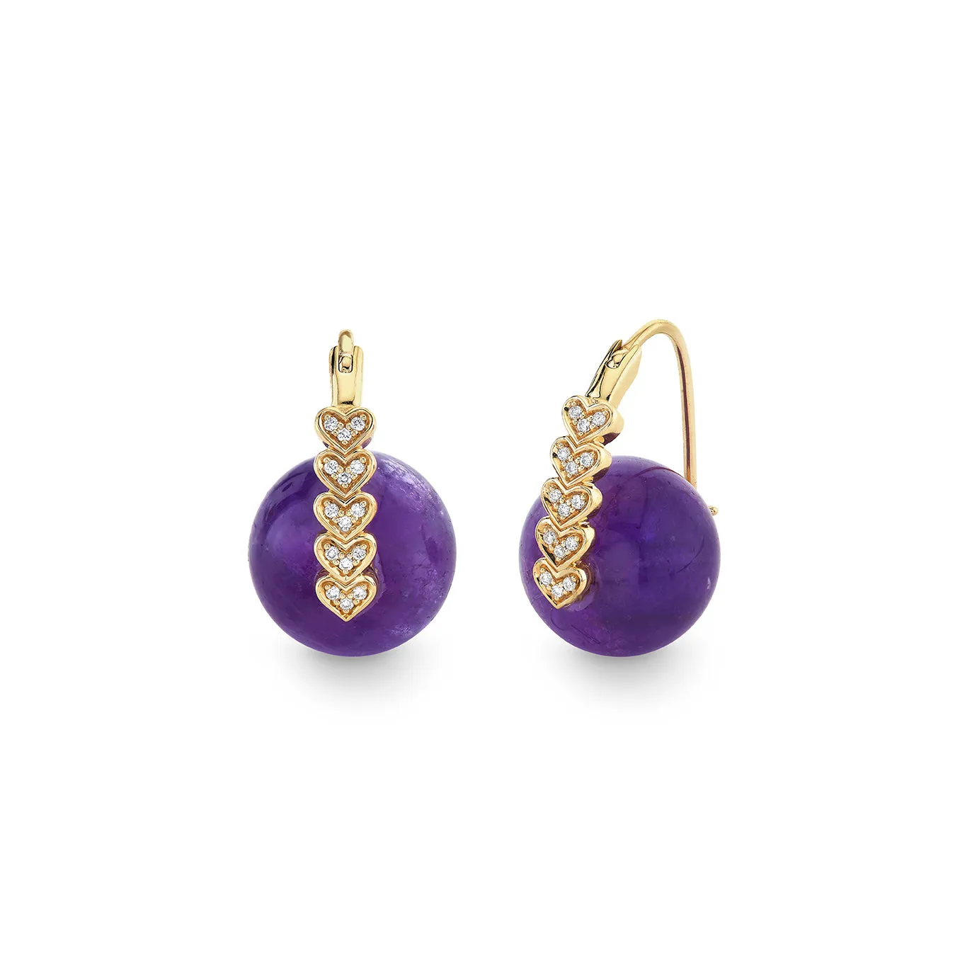 Gold & Diamond Heart Amethyst Earrings sold by Sydney Evan