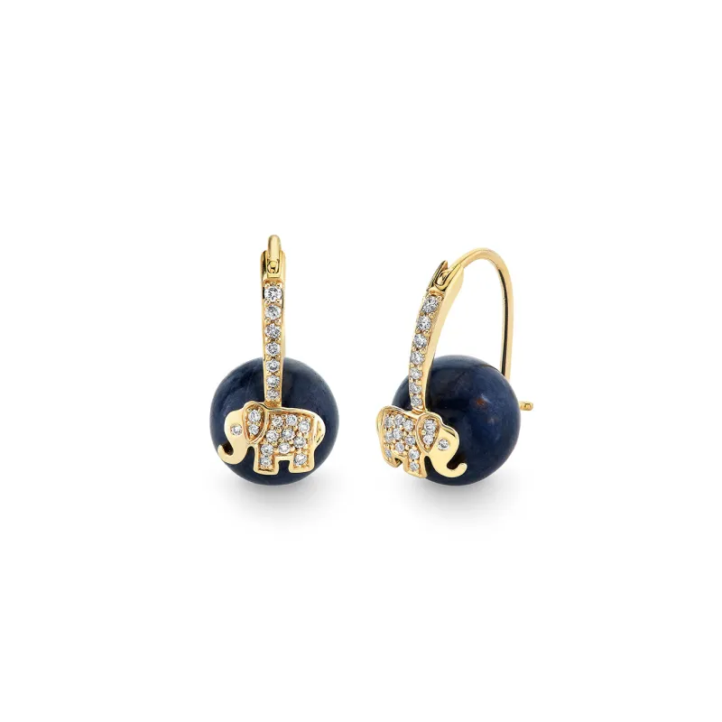 Gold & Diamond Elephant Sapphire Earrings made by Sydney Evan