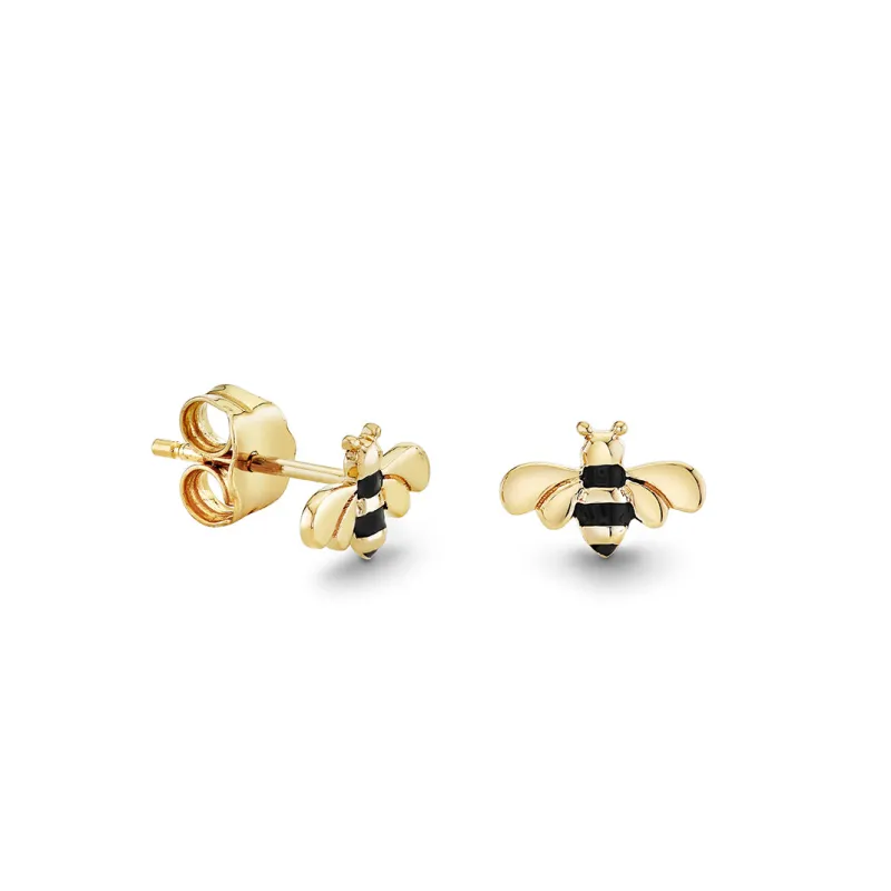 Gold & Enamel Tiny Bee Stud made by Sydney Evan