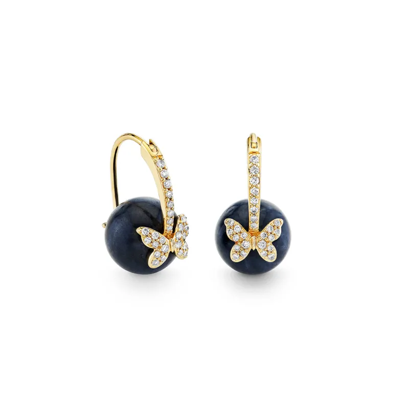 Gold & Diamond Butterfly Sapphire Earrings made by Sydney Evan