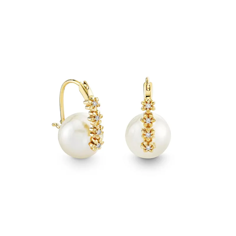 Gold & Diamond Tiny Daisy Pearl Earrings made by Sydney Evan
