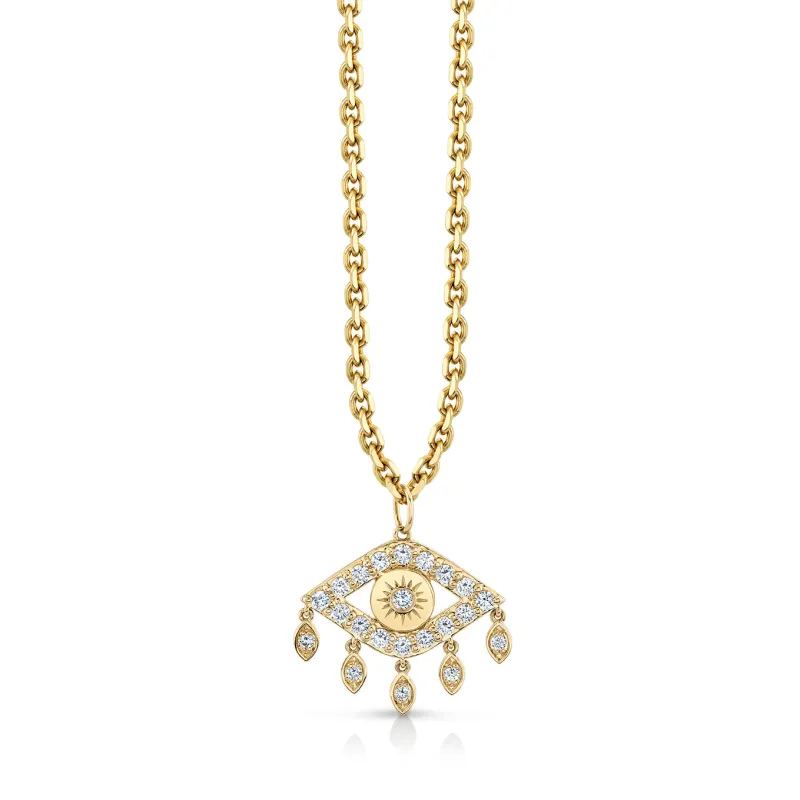Gold & Diamond Large Eye With Marquise Eye Fringes Charm made by Sydney Evan