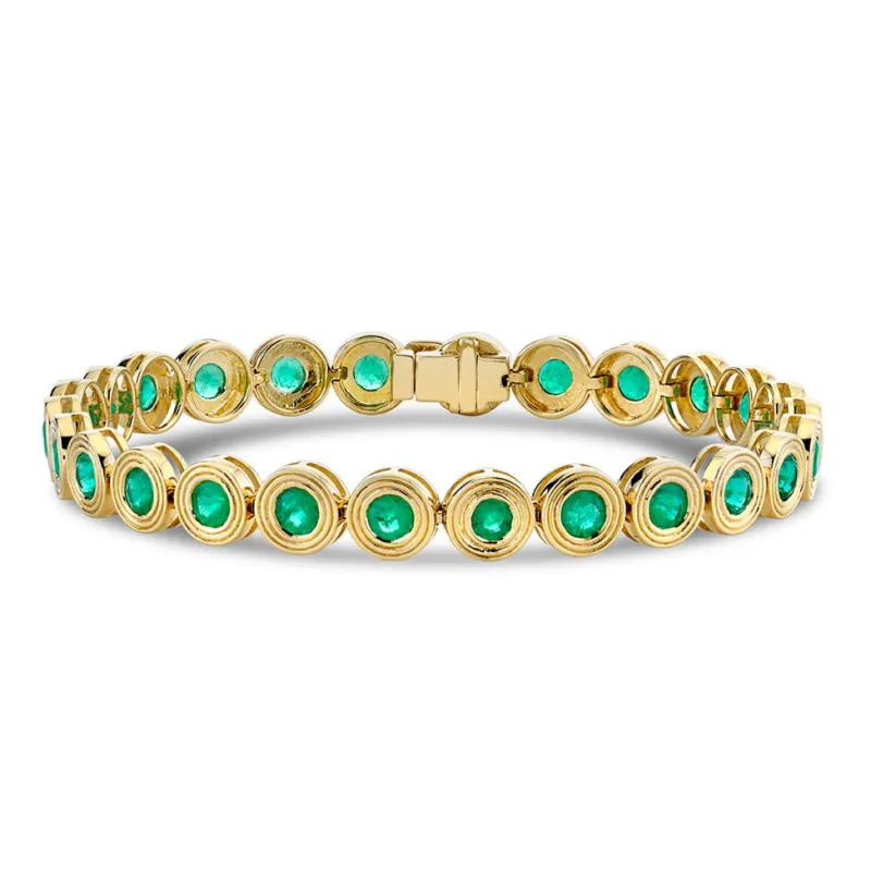Gold & Emerald Large Fluted Tennis Bracelet made by Sydney Evan