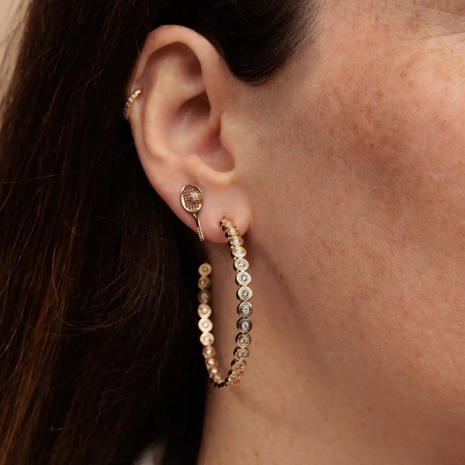 Gold & Diamond Fluted Extra Large Hoops sold by Sydney Evan product image thumbnail 2